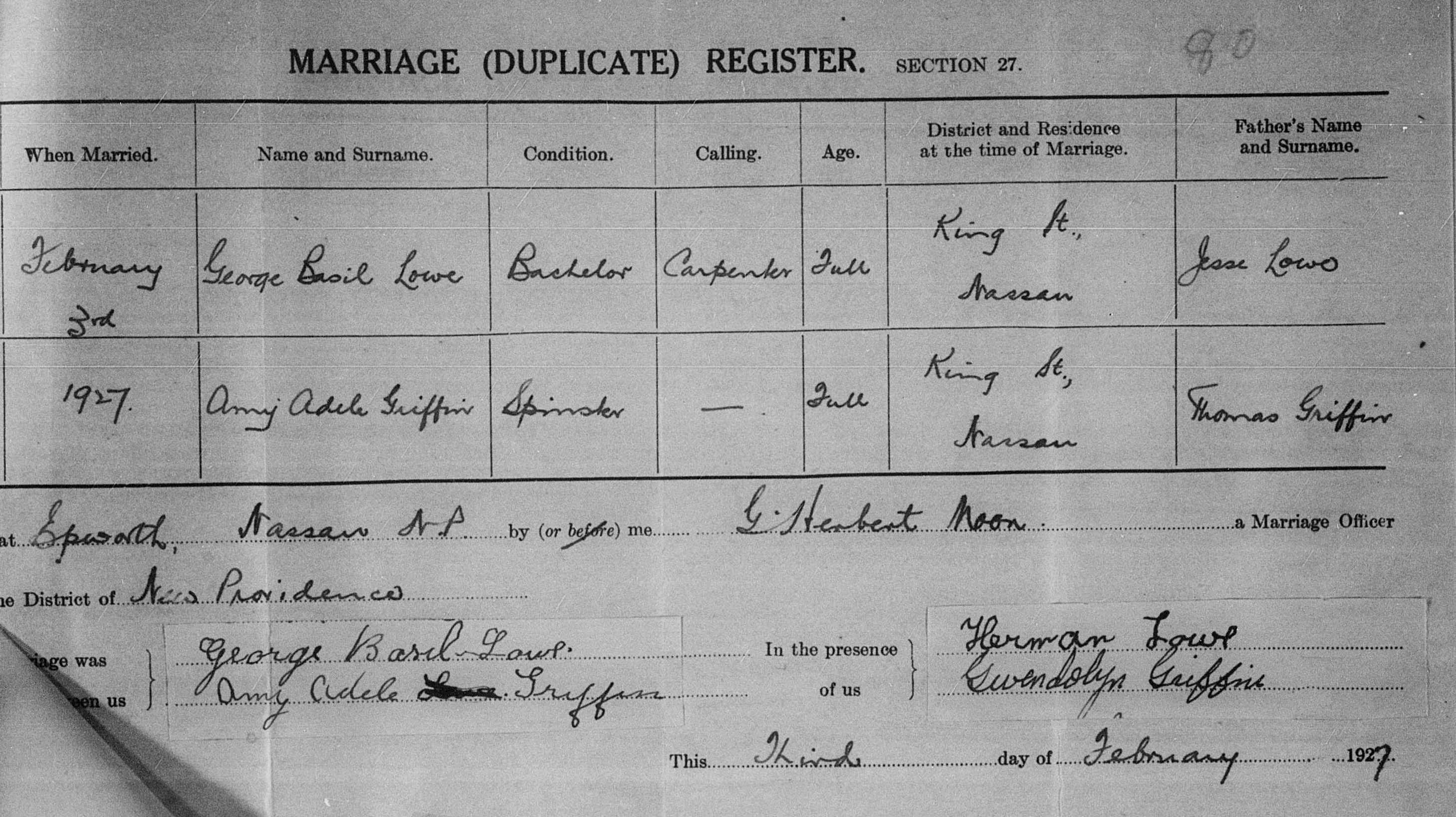 Marriage Register-Amy Griffin &amp; George Lowe